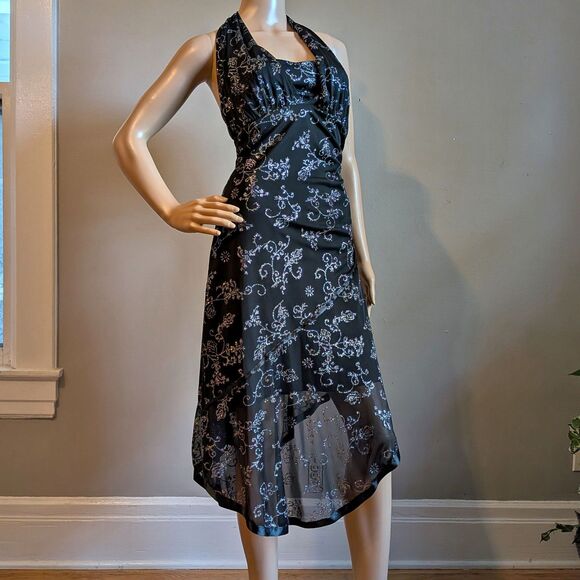 Vintage Y2K Taboo Black Halter Dress Floral Glitter Dark Fairycore Prom Size XL - Picture 13 of 13